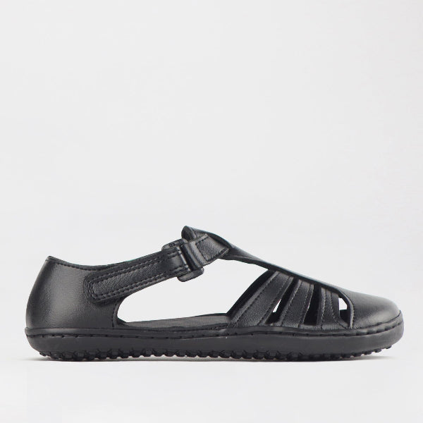 Froggie Girls School Sandal in Black Sizes 28 - 35 - 7810 - single side.