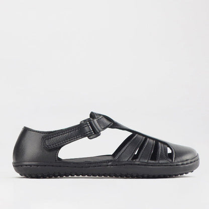 Froggie Girls School Sandal in Black Sizes 28 - 35 - 7810 - single side.