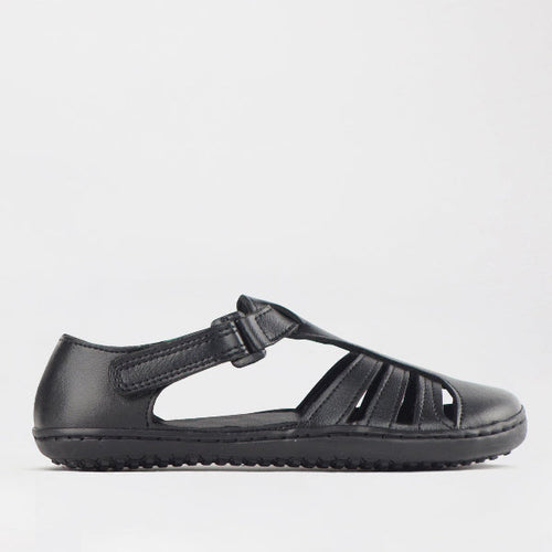 Froggie Girls School Sandal in Black Sizes 28 - 35 - 7810 - single side.