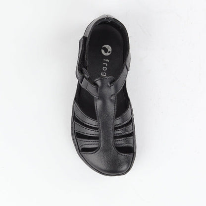 Froggie Girls School Sandal in Black Sizes 28 - 35 - 7810 - top angle.