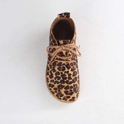 Froggie Women's Barefoot Lace-up Veldskoen in Cheetah Tan - 13012 - top angle