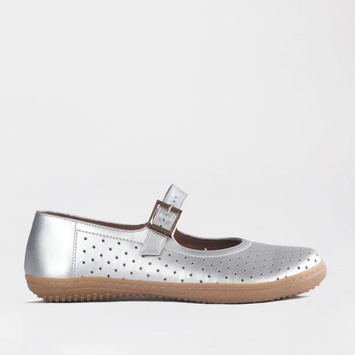 Froggie Women's Barefoot Mary Jane - Removable Footbed- Silver - 13011 - side.