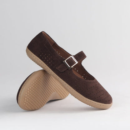 Froggie Shoes Shoes Froggie Women's Barefoot Mary Jane - Removable Footbed- Brown suede - 13011