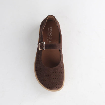 Froggie Shoes Shoes Froggie Women's Barefoot Mary Jane - Removable Footbed- Brown suede - 13011