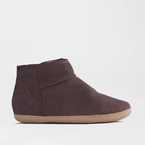 Froggie Shoes Women's Barefoot Sheepskin Boot-Brown Nubuck – 12879 - side