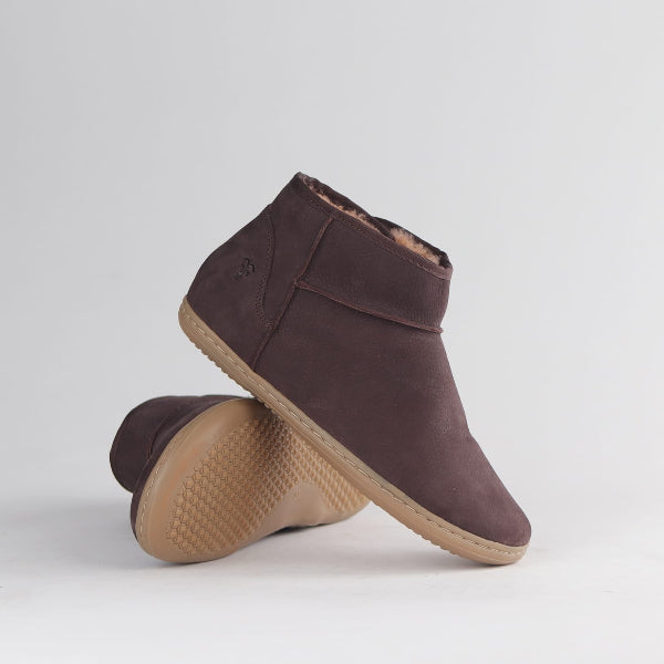 Froggie Shoes Women's Barefoot Sheepskin Boot-Brown Nubuck – 12879 - pair
