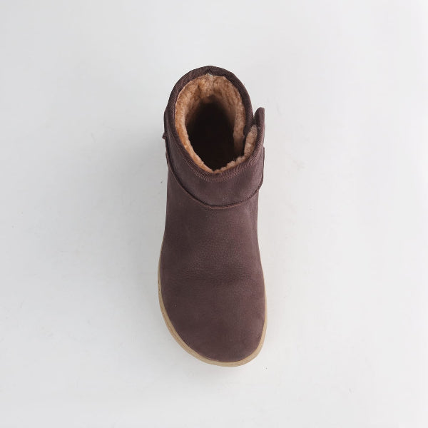 Froggie Shoes Women's Barefoot Sheepskin Boot-Brown Nubuck – 12879 - top angle