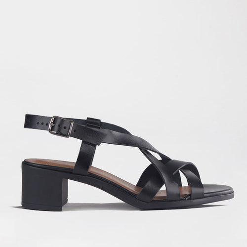 Froggie Shoes Shoes 4 / Black / 13134 Block Heel Crossover Sandal