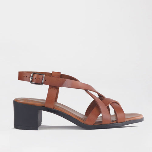 Froggie Shoes Shoes 4 / Tan / 13134 Block Heel Crossover Sandal