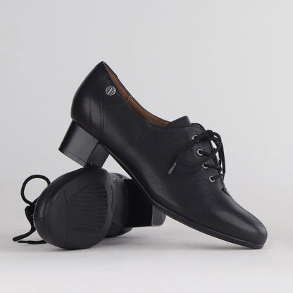 Froggie Shoes Shoes Froggie Women's Block Heel Lace up Shoe-Black Leather - 11407