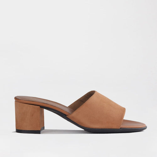 Froggie Shoes Shoes Froggie Women's Block Heel Mule Sandal- Tan Suede - 12968