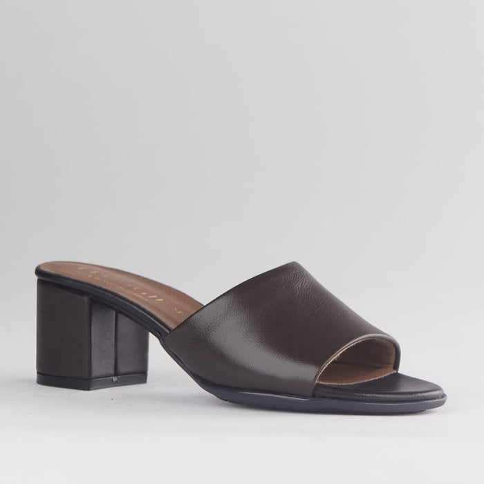 Froggie Shoes Shoes Froggie Women's Block Heel Mule Sandal-Brown Leather - 12968