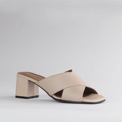Froggie Shoes Sandals Froggie Women's  Block Heel Mule Sandal-Ivory - 12738