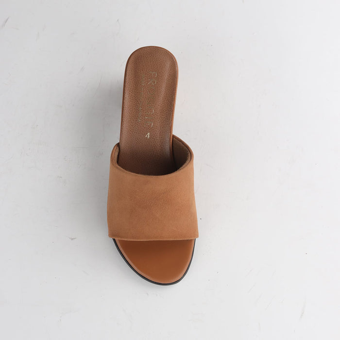 Froggie Shoes Shoes Froggie Women's Block Heel Mule Sandal- Tan Suede - 12968