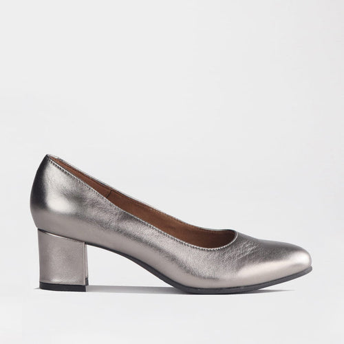 Froggie Shoes Shoes Froggie Women's Block Heel Court Shoe - Pewter Metallic - 12985