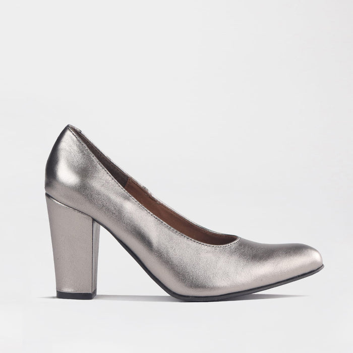 Froggie Women's Block Heel Court Shoe-Pewter Leather- 12625 - side.