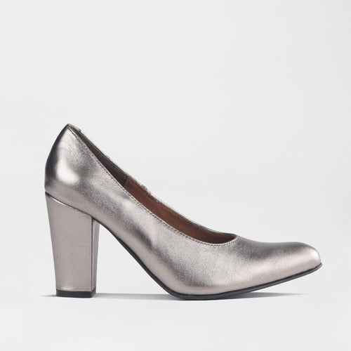Froggie Women's Block Heel Court Shoe-Pewter Leather- 12625 - side.