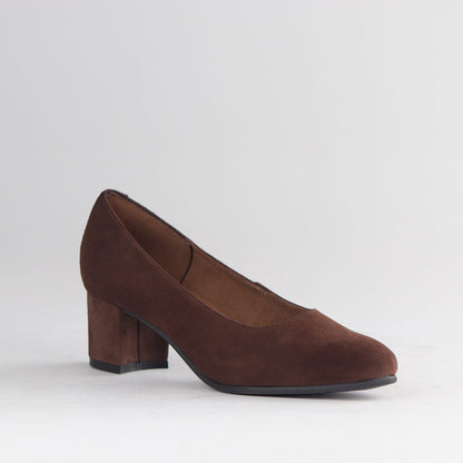 Froggie Shoes Shoes Froggie Women's Block Heel Court Shoe - Brown Suede - 12985
