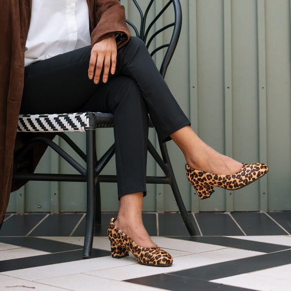 Froggie Shoes Women's Block Heel Court Shoe in Cheetah - 12985 - model picture