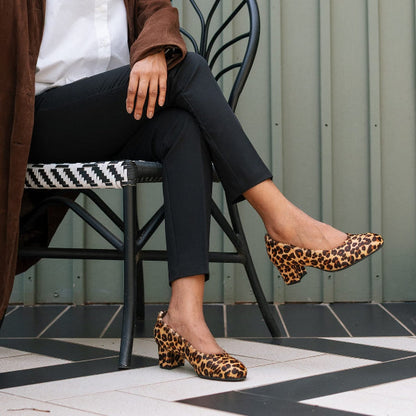 Froggie Shoes Women's Block Heel Court Shoe in Cheetah - 12985 - model picture