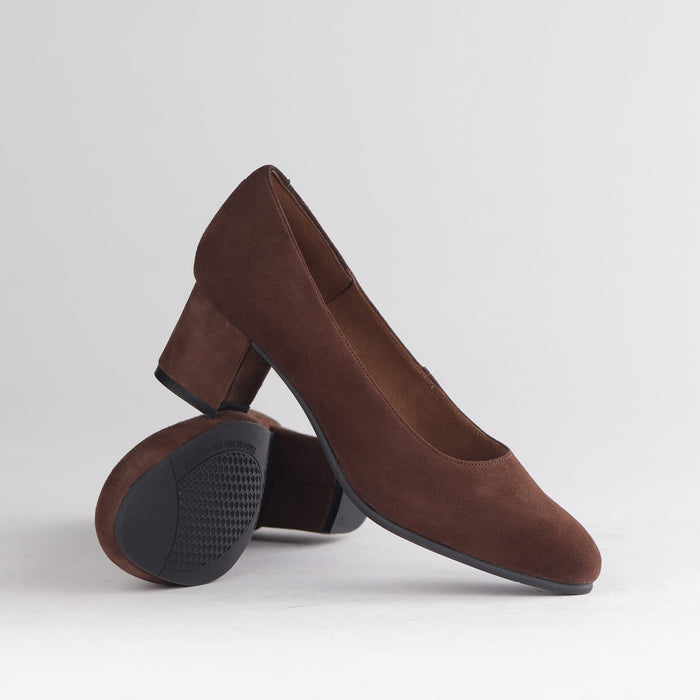 Froggie Shoes Shoes Froggie Women's Block Heel Court Shoe - Brown Suede - 12985
