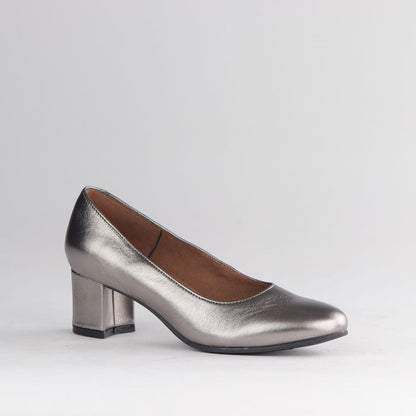 Froggie Shoes Shoes Froggie Women's Block Heel Court Shoe - Pewter Metallic - 12985
