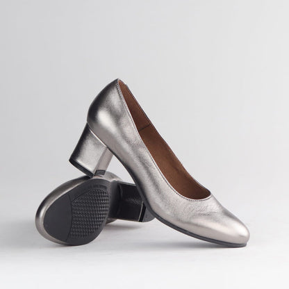 Froggie Shoes Shoes Froggie Women's Block Heel Court Shoe - Pewter Metallic - 12985