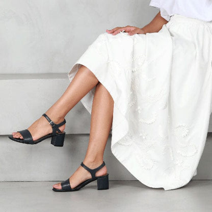 Factory Shop Shoes Block Heel Slingback Sandal in Navy - 12549