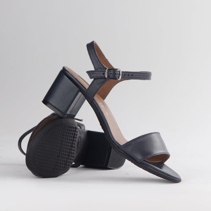 Factory Shop Shoes Block Heel Slingback Sandal in Navy - 12549