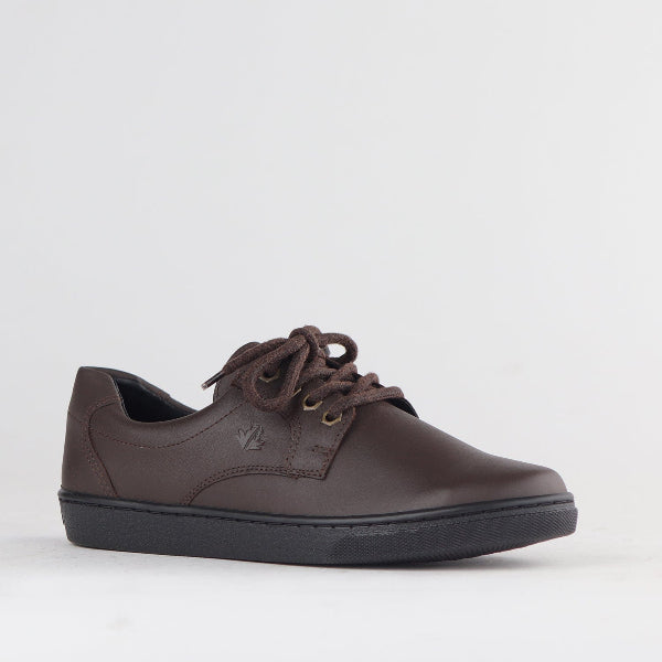 Froggie Boys Lace-up School Shoe in Brown - 11422 - side angle.