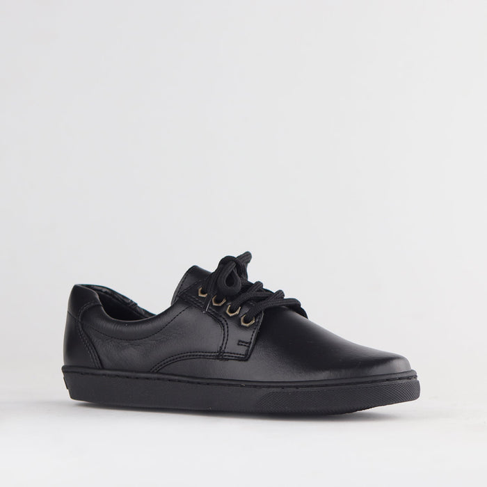 Froggie Boys Lace-up School Shoe in Black - 11422 - side angle.