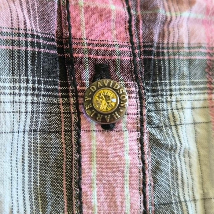 Chemise Harley-Davidson Femme Carreaux Rose — Logo Ailes Brodé — L — Très bon état