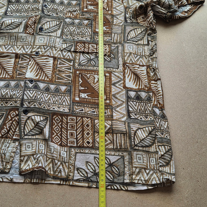 Chemise Hawaïenne Vintage Natural Issue - Motif Tiki Tribal Polynésien - Rayon - M