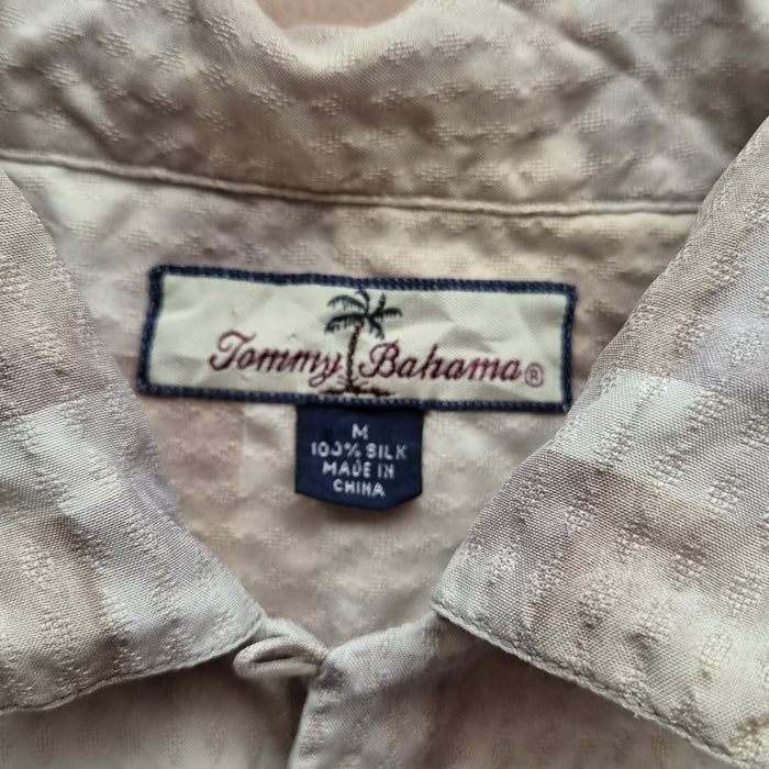 Chemise Hawaïenne Vintage Tommy Bahama - Motif Géométrique Abstrait Beige - Soie - M