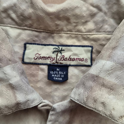 Chemise Hawaïenne Vintage Tommy Bahama - Motif Géométrique Abstrait Beige - Soie - M