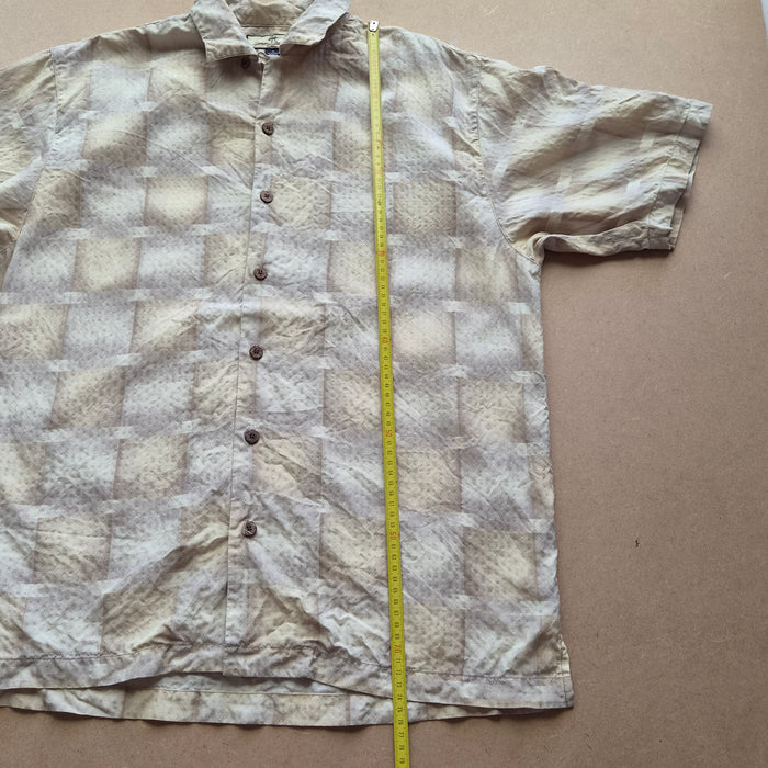 Chemise Hawaïenne Vintage Tommy Bahama - Motif Géométrique Abstrait Beige - Soie - M