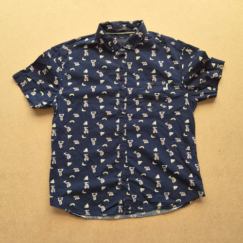 Chemise vintage Soulstar England - motif singes éléphants girafes bananes sur fond marine - 100% coton - regular fit - taille M