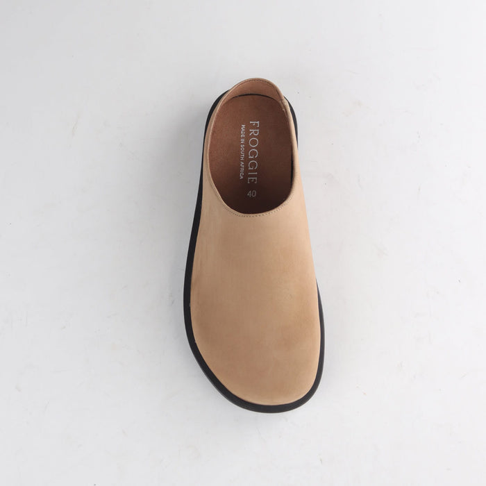 Froggie Women’s Clog- Beige Suede Leather- 13008 - top angle.