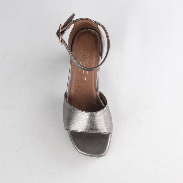 Froggie Women's Pewter Leather Platform Block Heel Sandals - 13061 - top angle.