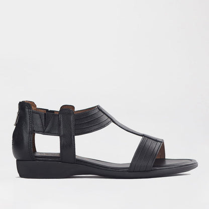 Froggie Shoes Shoes Froggie Women's Closed Back T-Bar Flat Sandal - Black Leather- 12886