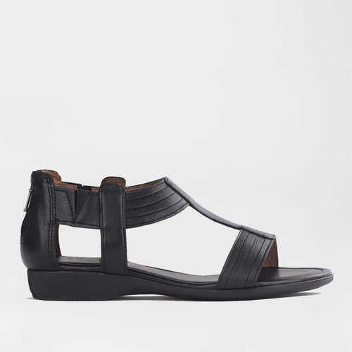 Froggie Shoes Shoes Froggie Women's Closed Back T-Bar Flat Sandal - Black Leather- 12886