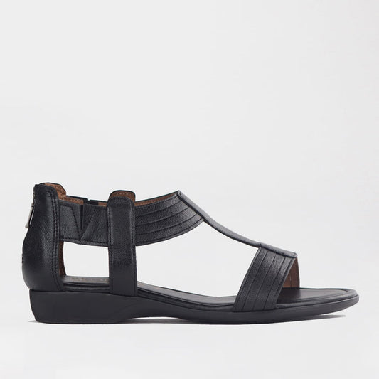 Froggie Shoes Shoes Froggie Women's Closed Back T-Bar Flat Sandal - Black Leather- 12886