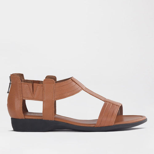 Froggie Shoes Shoes Froggie Women's Closed Back T-Bar Flat Sandal-Tan Leather - 12886