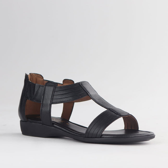 Froggie Shoes Shoes Froggie Women's Closed Back T-Bar Flat Sandal - Black Leather- 12886