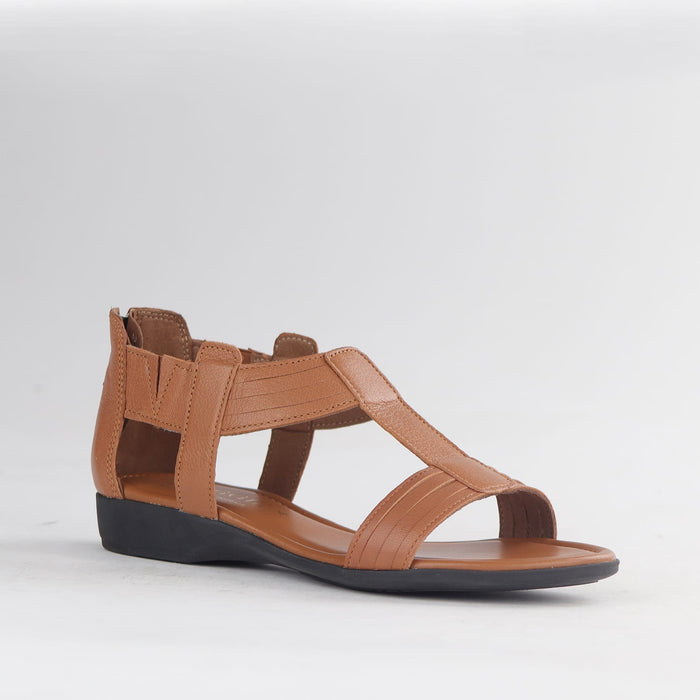 Froggie Shoes Shoes Froggie Women's Closed Back T-Bar Flat Sandal-Tan Leather - 12886