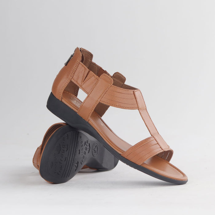 Froggie Shoes Shoes Froggie Women's Closed Back T-Bar Flat Sandal-Tan Leather - 12886