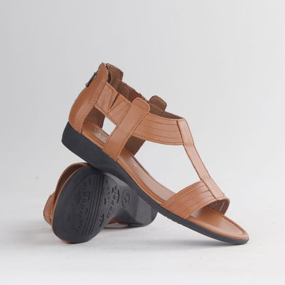 Froggie Shoes Shoes Froggie Women's Closed Back T-Bar Flat Sandal-Tan Leather - 12886