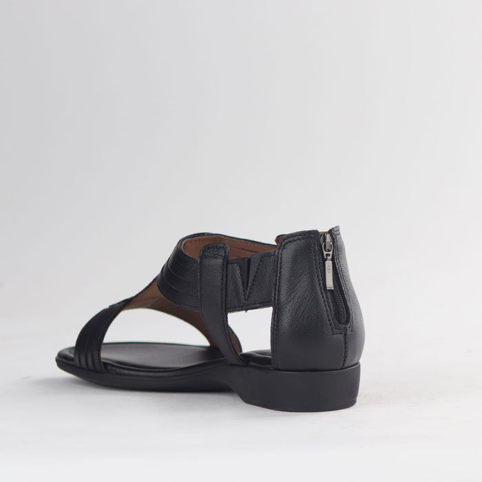 Froggie Shoes Shoes Froggie Women's Closed Back T-Bar Flat Sandal - Black Leather- 12886