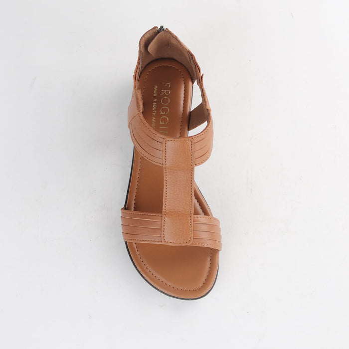 Froggie Shoes Shoes Froggie Women's Closed Back T-Bar Flat Sandal-Tan Leather - 12886