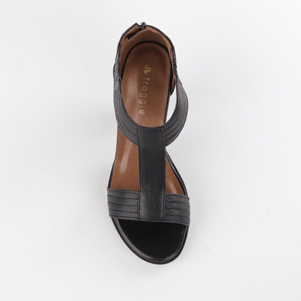 Froggie T-Bar High Heel Sandal in Black - 10729 - top angle.